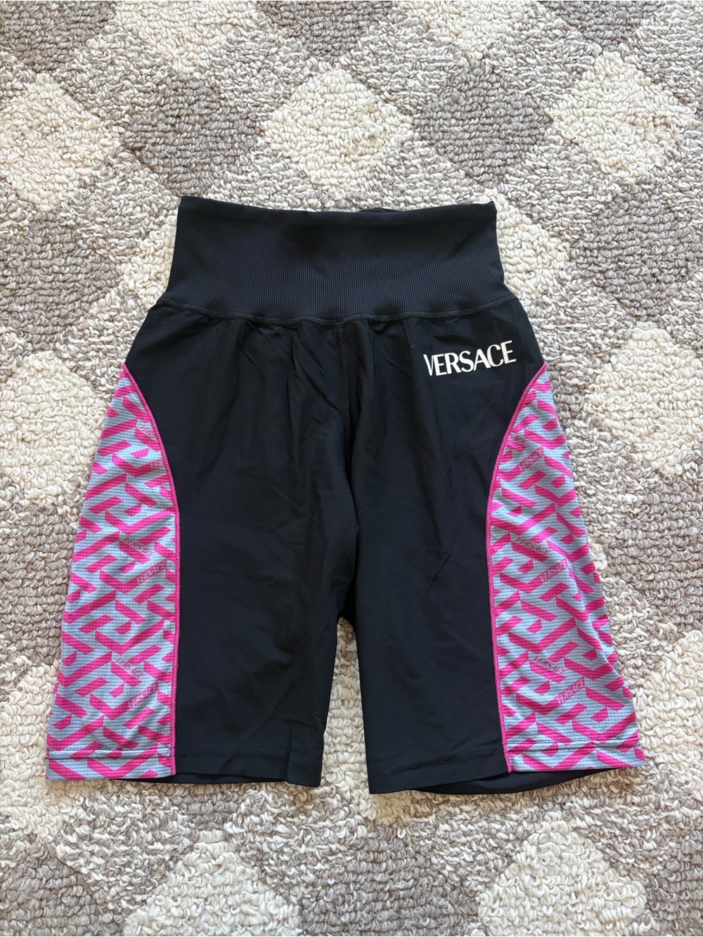 VERSACE BLACK PINK BLUE WORKOUT GYM BIKER 8" SHORTS WOMENS 2